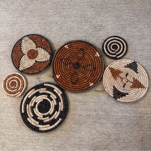 NEW Woven Wall Lozi Baskets Wall Flat Basket Set of 6, Bought in Zambia, Africa
